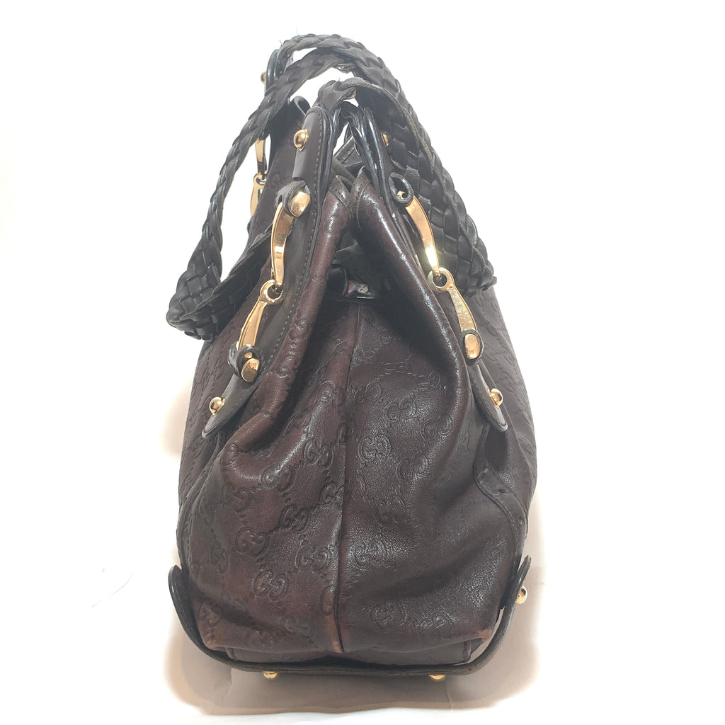 Gucci Brown Leather Guccisma 'Pelham' Shoulder Bag | Pre Loved |