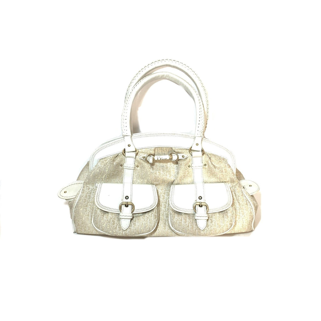 Christian Dior White & Gold 'Diorissimo' Canvas & Leather Tote | Pre Loved |