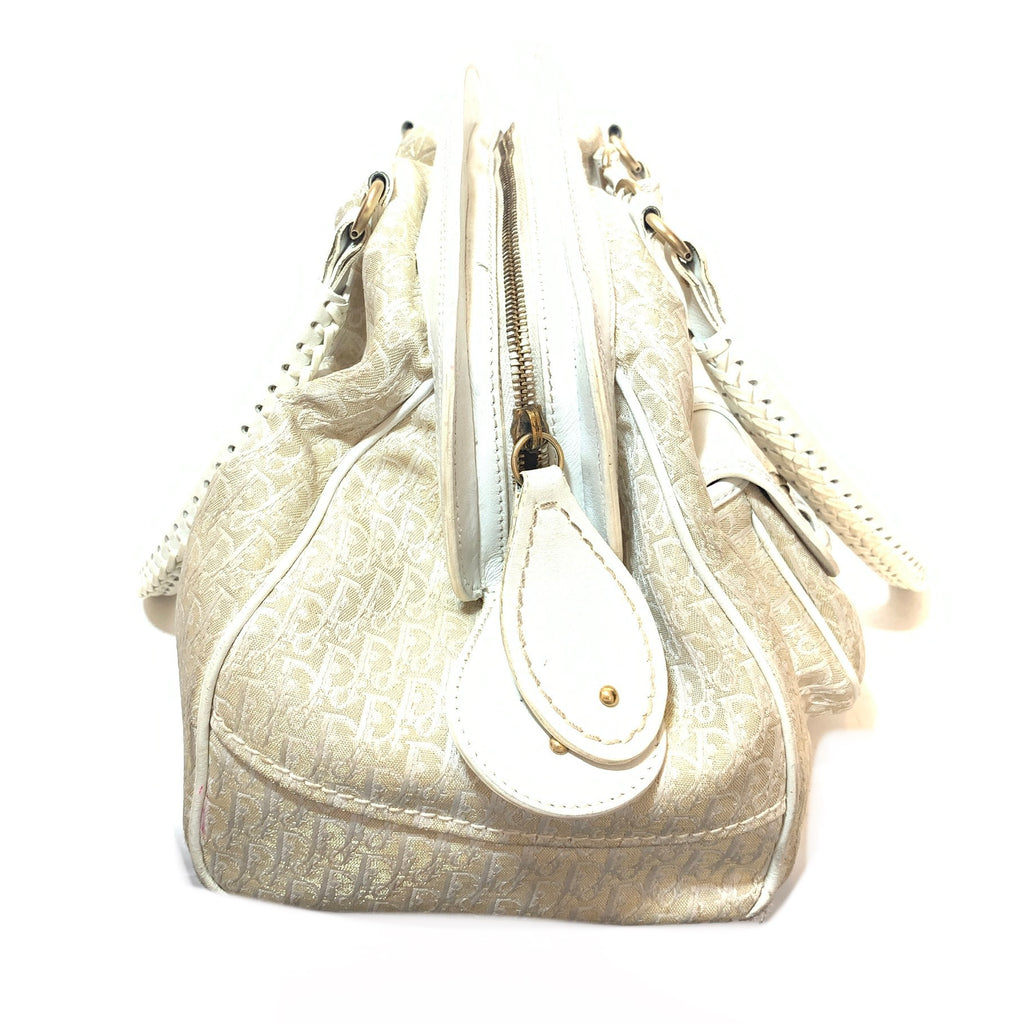 Christian Dior White & Gold 'Diorissimo' Canvas & Leather Tote | Pre Loved |