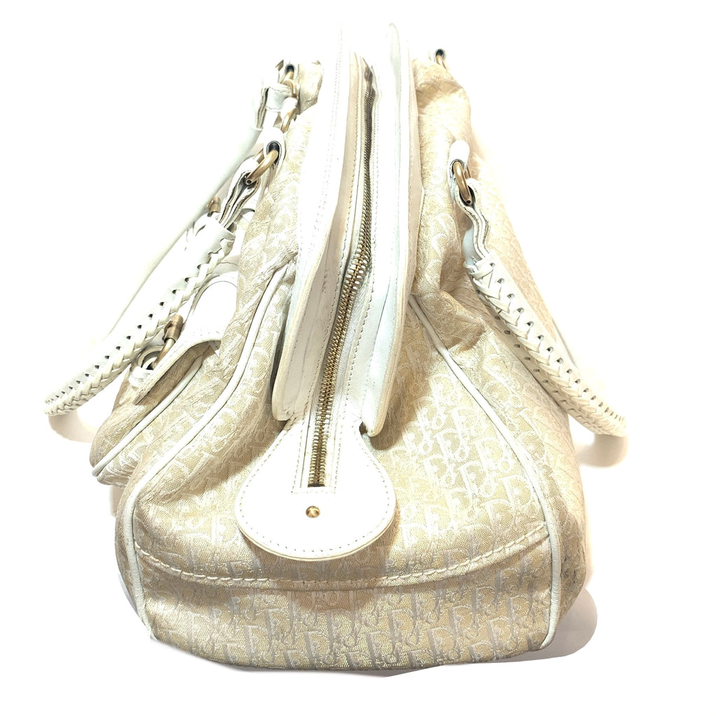 Christian Dior White & Gold 'Diorissimo' Canvas & Leather Tote | Pre Loved |