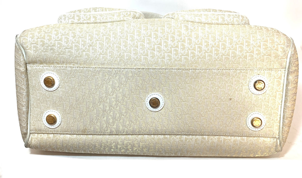 Christian Dior White & Gold 'Diorissimo' Canvas & Leather Tote | Pre Loved |