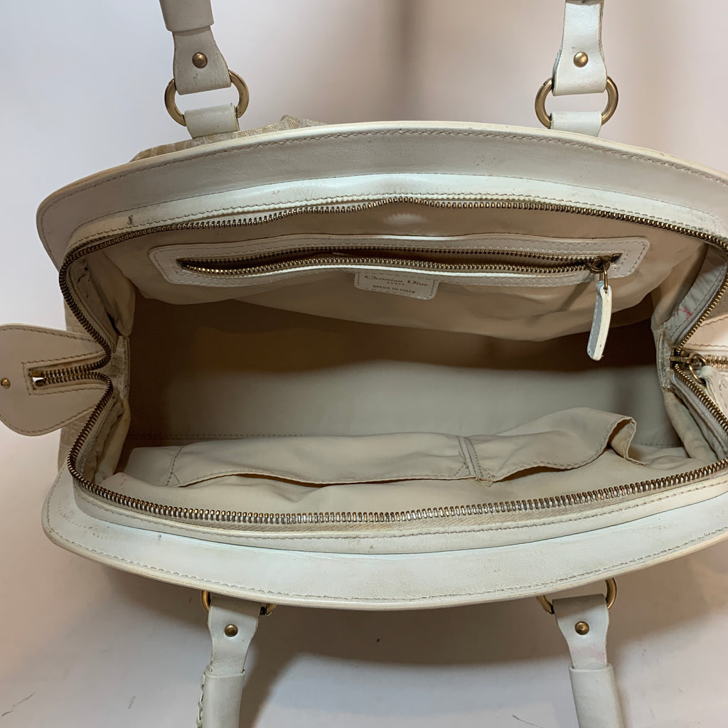 Christian Dior White & Gold 'Diorissimo' Canvas & Leather Tote | Pre Loved |