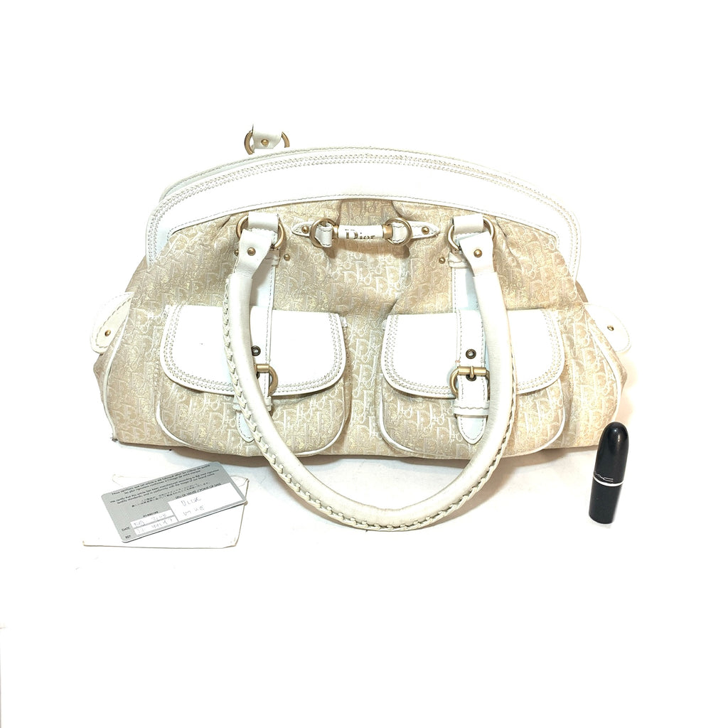 Christian Dior White & Gold 'Diorissimo' Canvas & Leather Tote | Pre Loved |