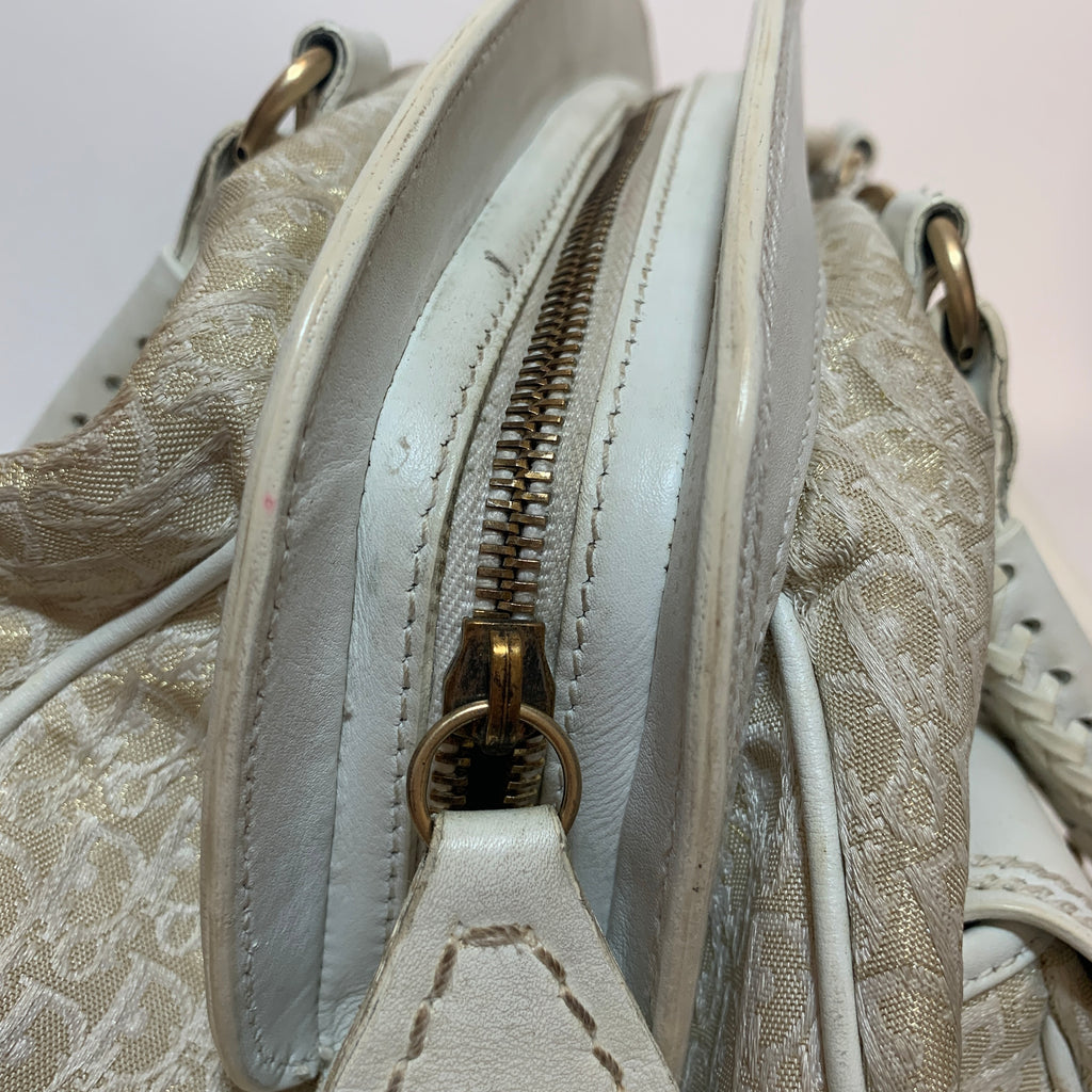 Christian Dior White & Gold 'Diorissimo' Canvas & Leather Tote | Pre Loved |