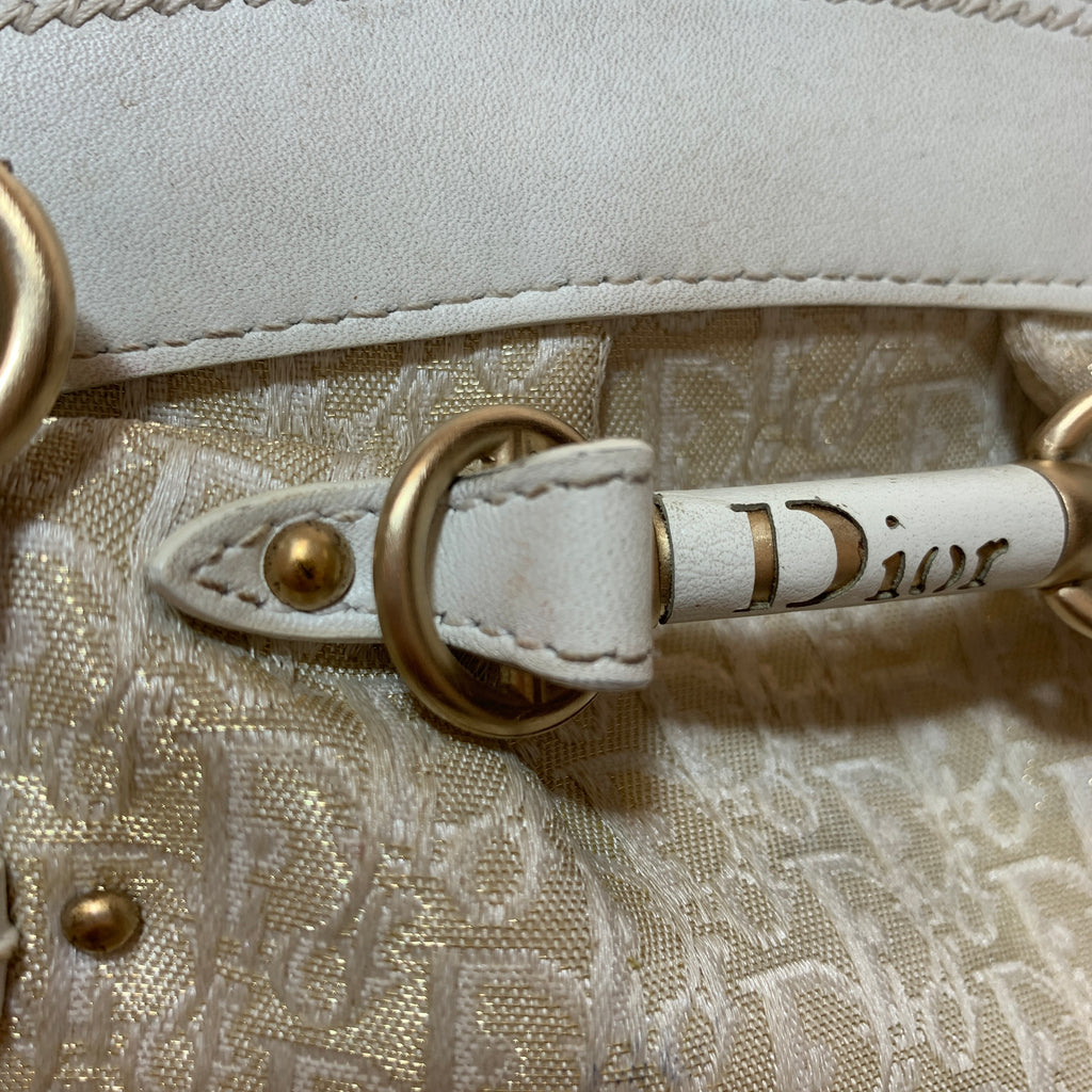 Christian Dior White & Gold 'Diorissimo' Canvas & Leather Tote | Pre Loved |