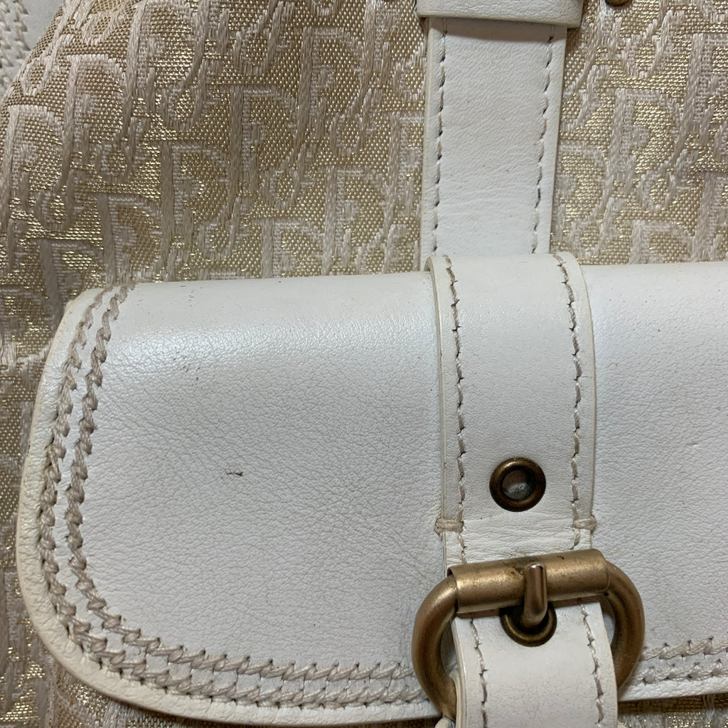 Christian Dior White & Gold 'Diorissimo' Canvas & Leather Tote | Pre Loved |
