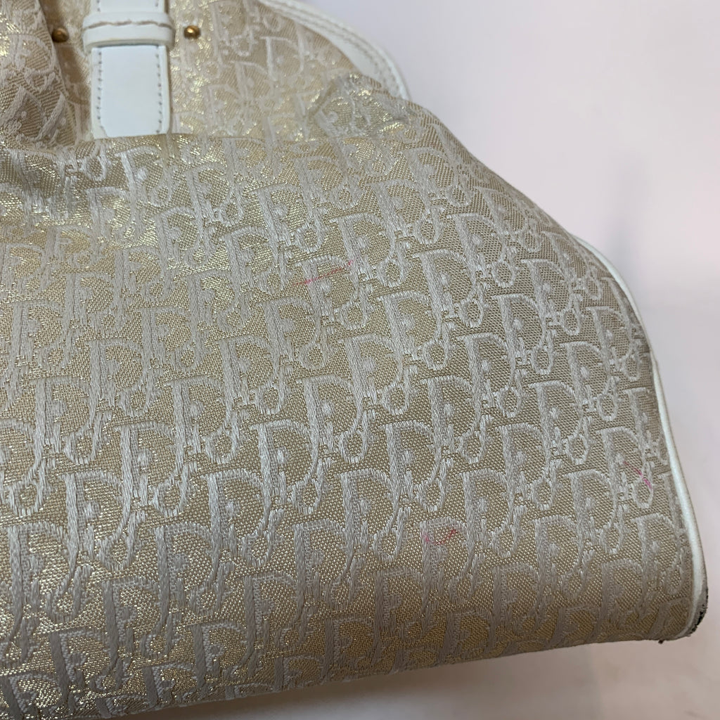 Christian Dior White & Gold 'Diorissimo' Canvas & Leather Tote | Pre Loved |