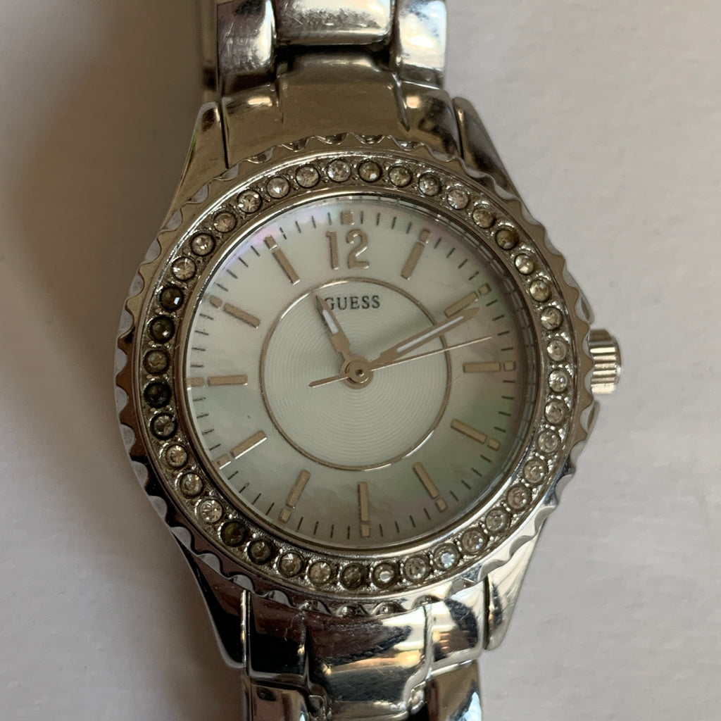 Guess Silver Rhinestone Pearl Dial Watch | Pre Loved |
