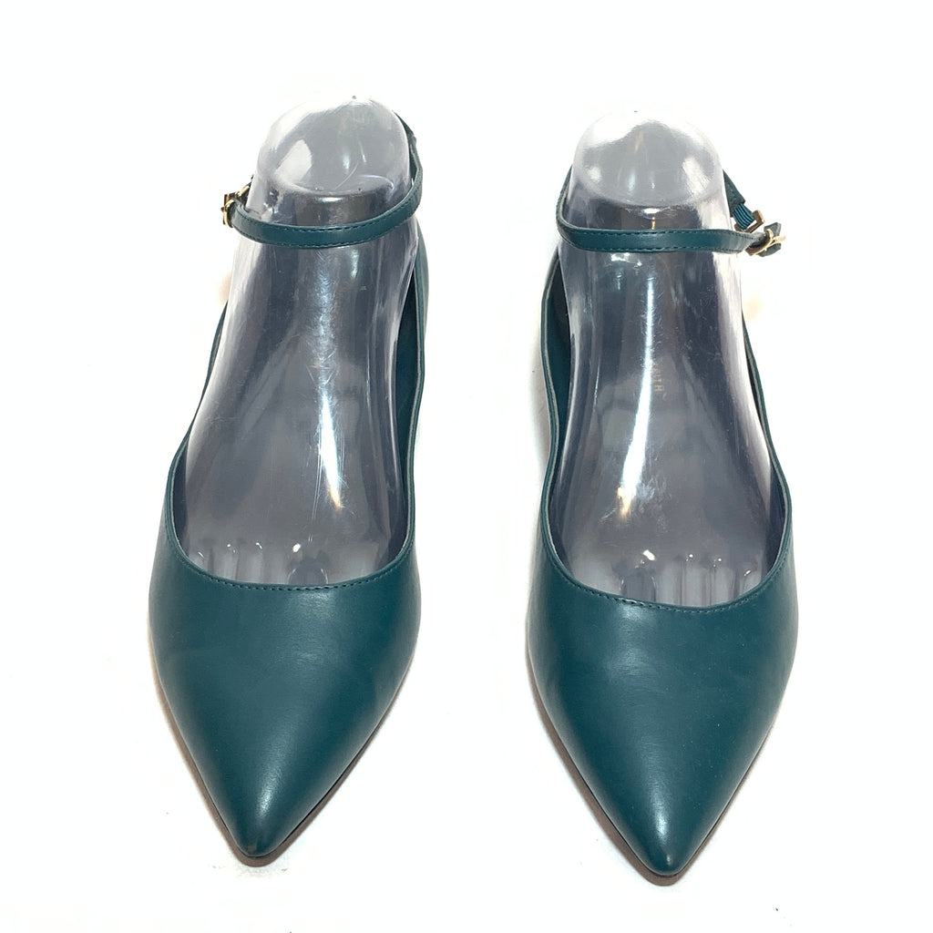 Charles & Keith Teal Ankle Strap Pointed Flats | Gently Used |