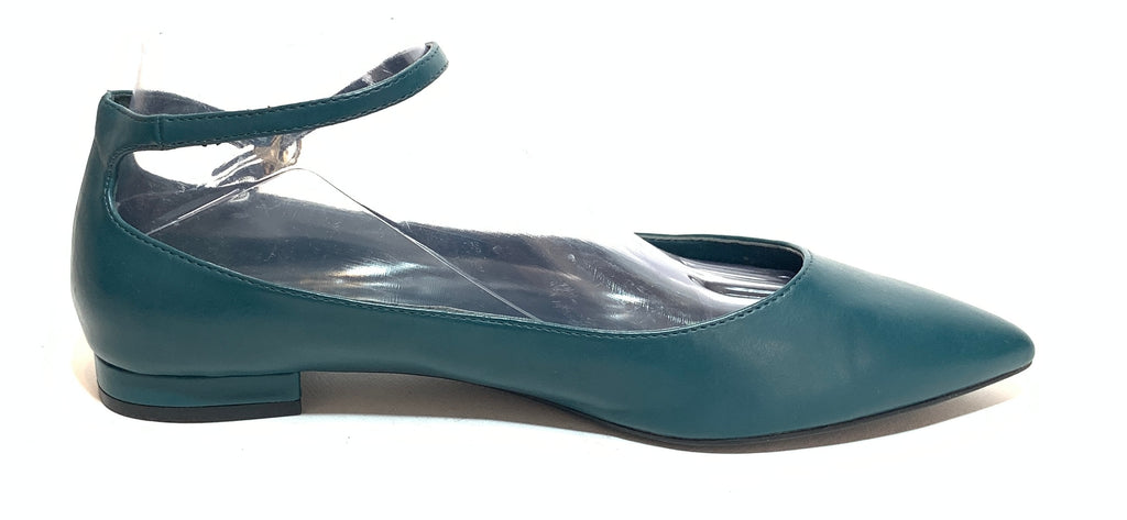 Charles & Keith Teal Ankle Strap Pointed Flats | Gently Used |