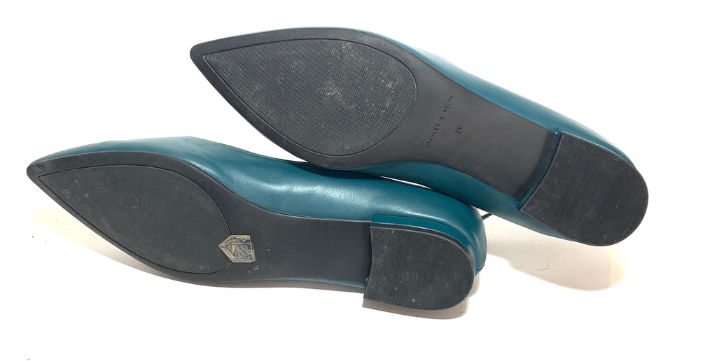 Charles & Keith Teal Ankle Strap Pointed Flats | Gently Used |