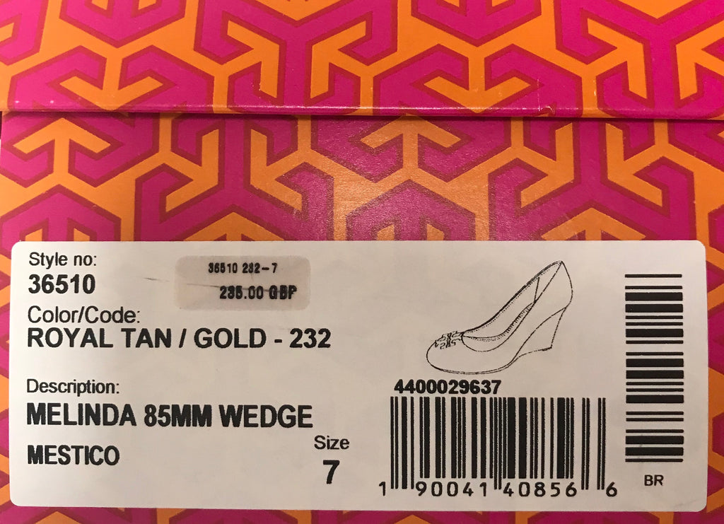 Tory Burch Melinda Royal Tan/ Gold Wedges | Brand New |