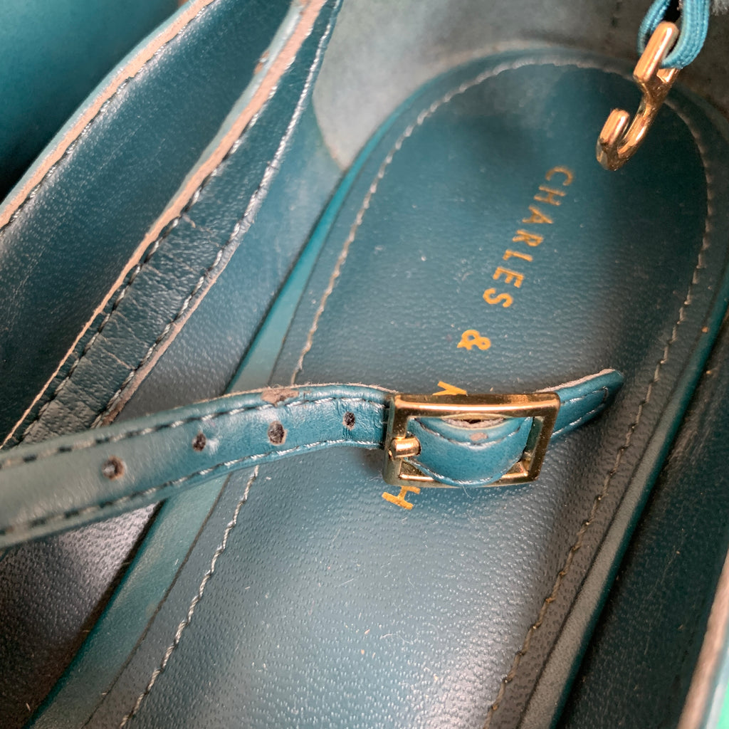 Charles & Keith Teal Ankle Strap Pointed Flats | Gently Used |