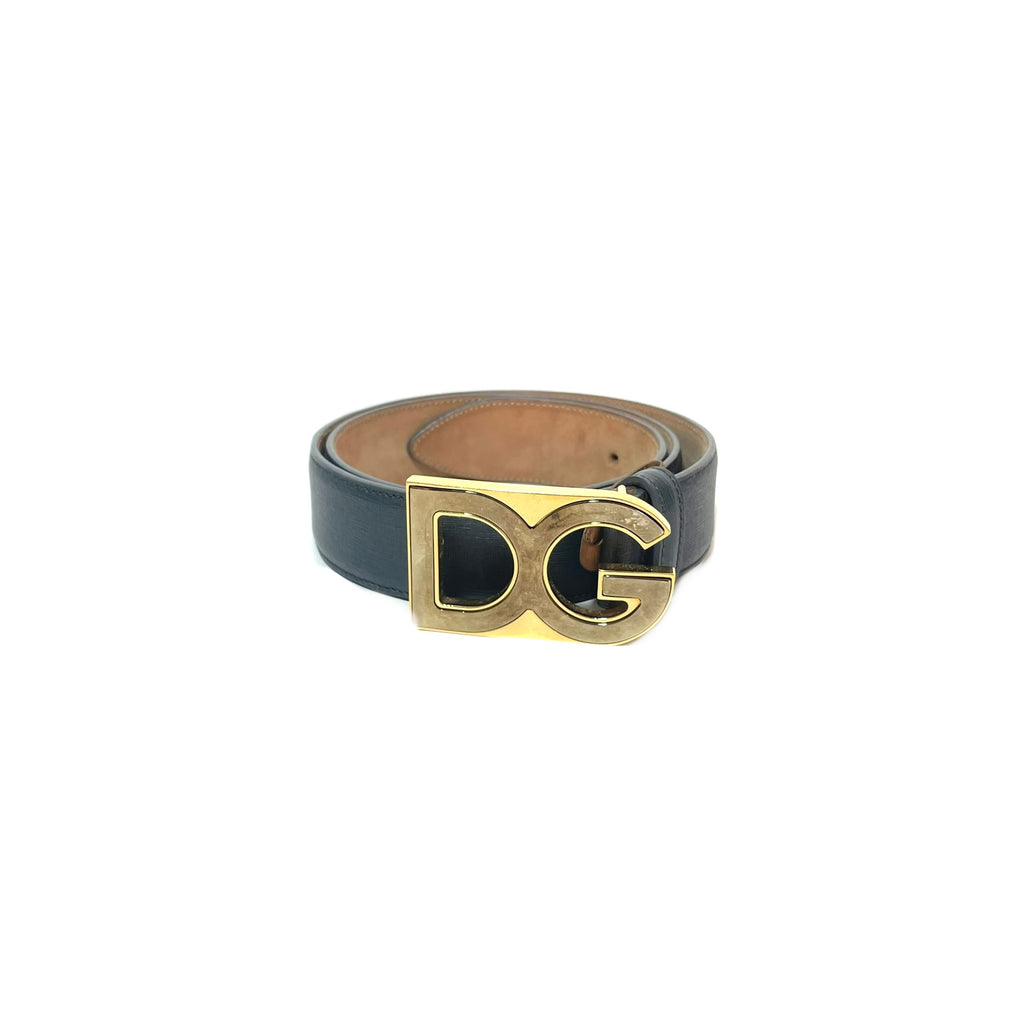 D&G Charcoal Grey Leather Gold Logo Belt | Pre Loved |