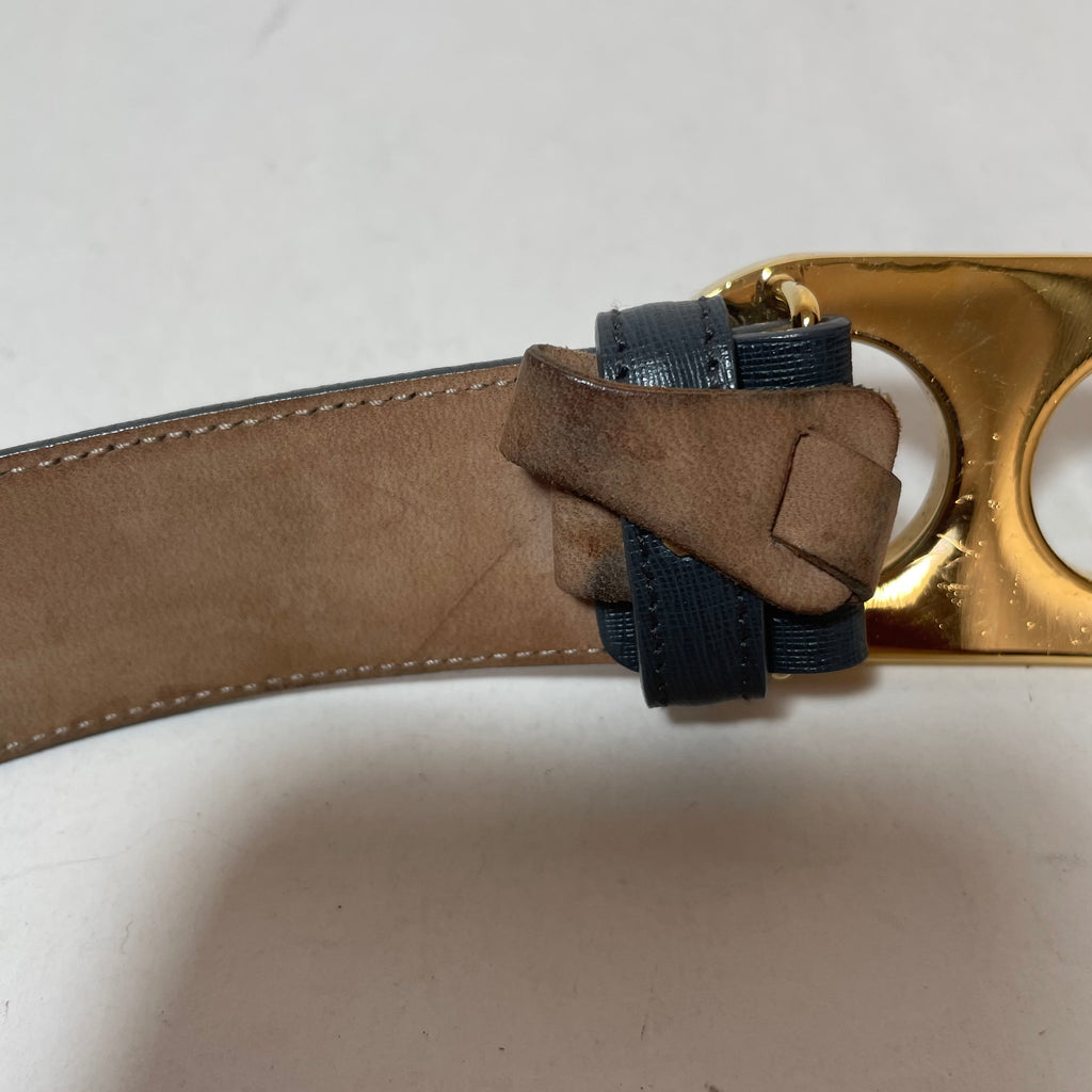 D&G Charcoal Grey Leather Gold Logo Belt | Pre Loved |