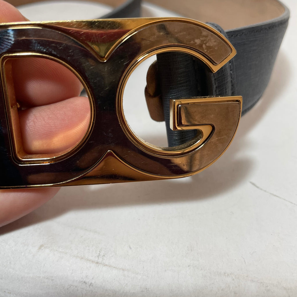 D&G Charcoal Grey Leather Gold Logo Belt | Pre Loved |