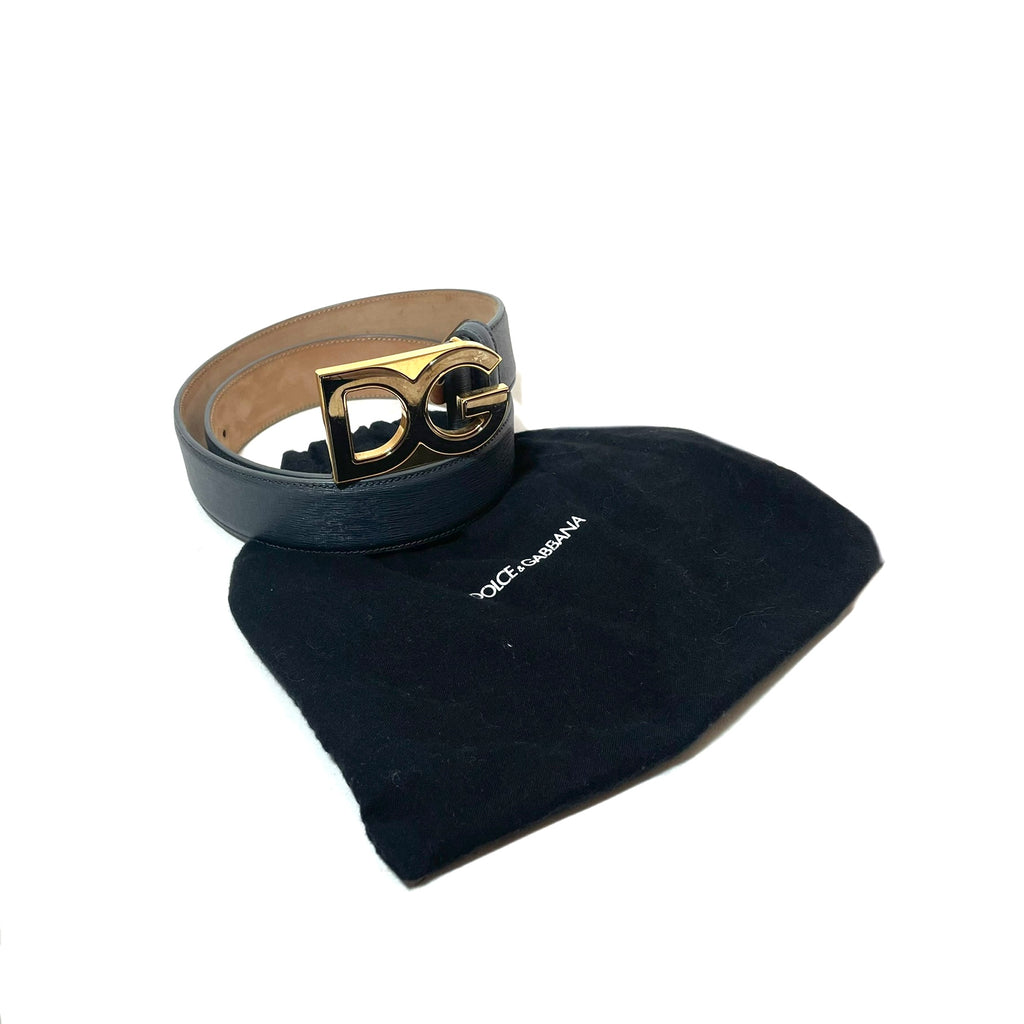 D&G Charcoal Grey Leather Gold Logo Belt | Pre Loved |