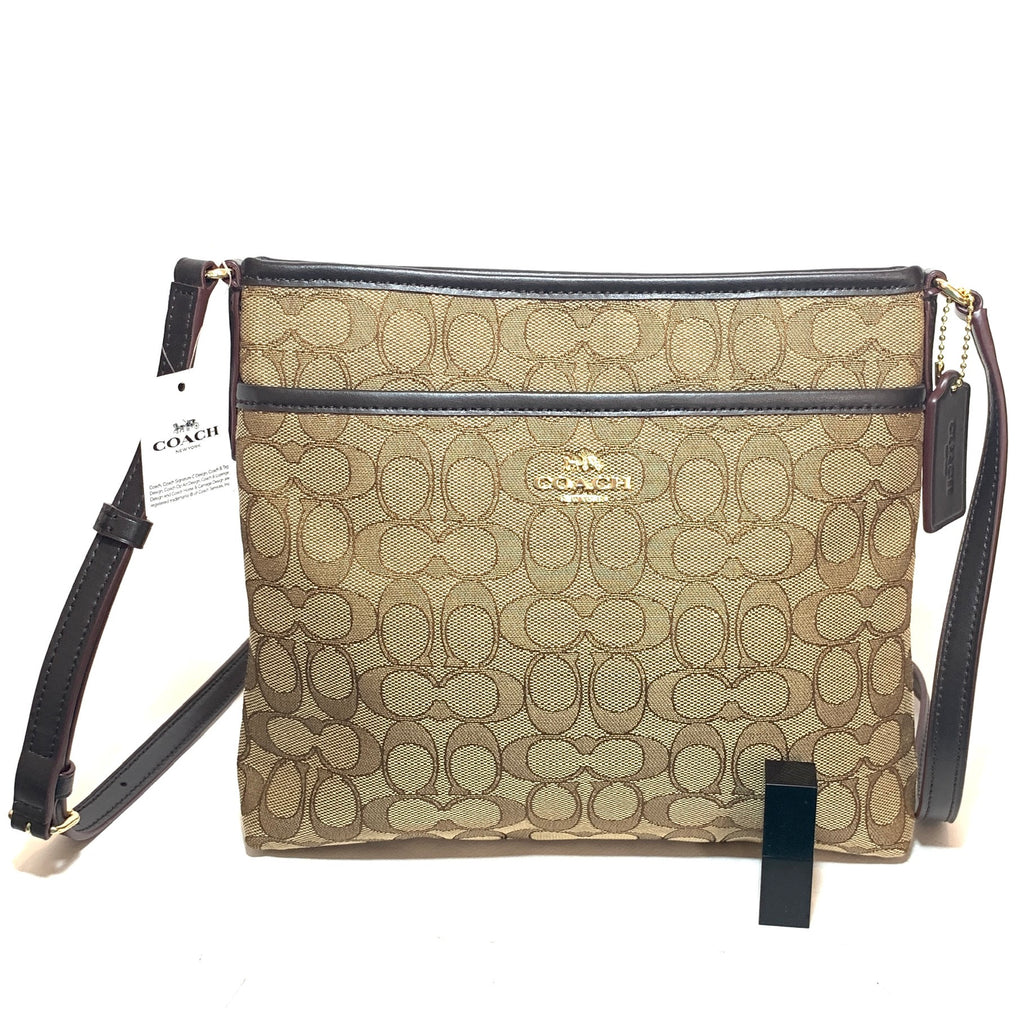 Coach Khaki & Brown Signature Collection Cross Body Bag | Brand New |