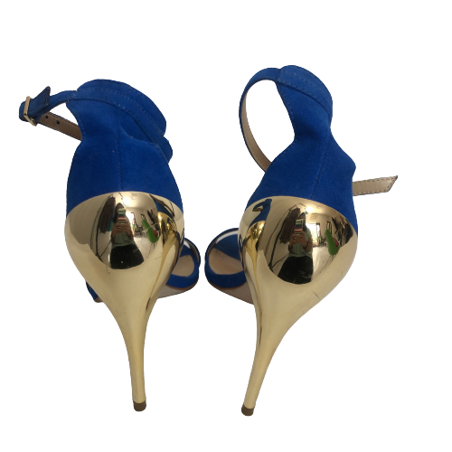 ZARA Cobalt Blue & Gold Heels | Pre Loved |