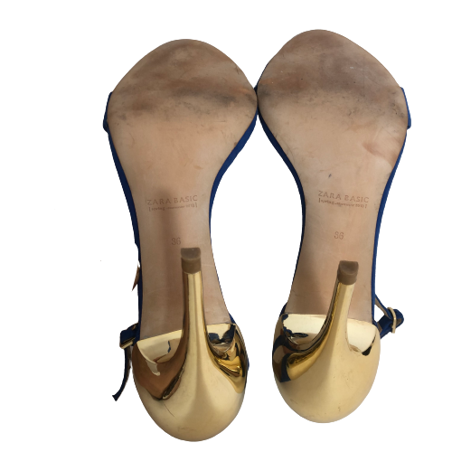 ZARA Cobalt Blue & Gold Heels | Pre Loved |