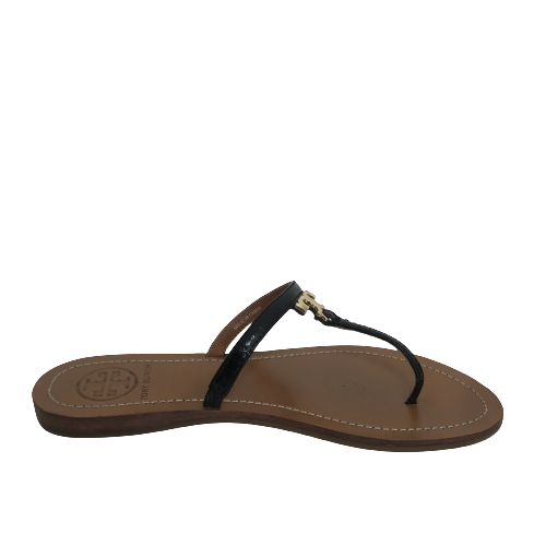 Tory Burch Black T-Logo Black Leather Thong Sandals | Pre Loved |
