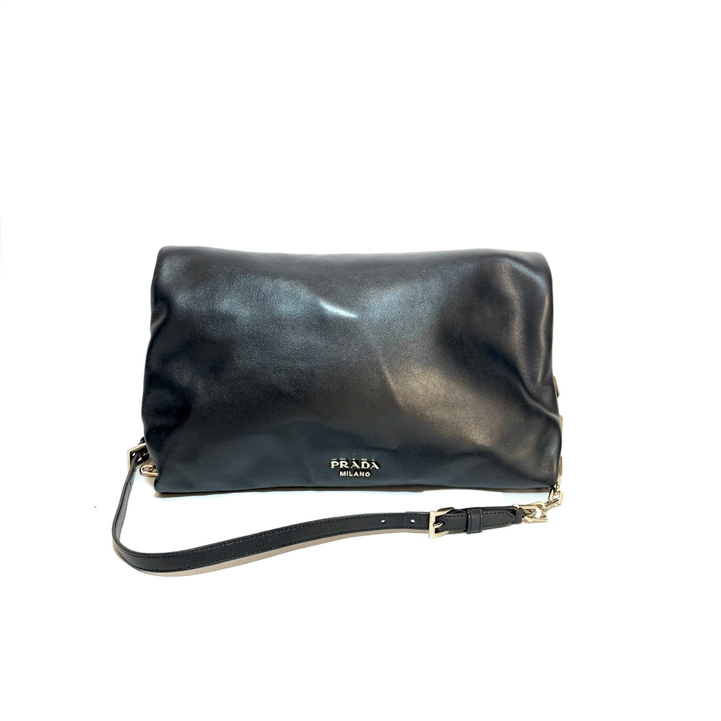 Prada Black Leather Fold-over Crossbody Bag | Gently Used |