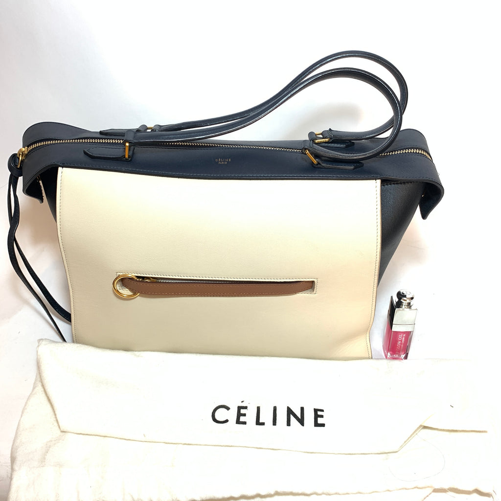 Celine Black & Cream Leather 'Ring' Tote | Gently Used |