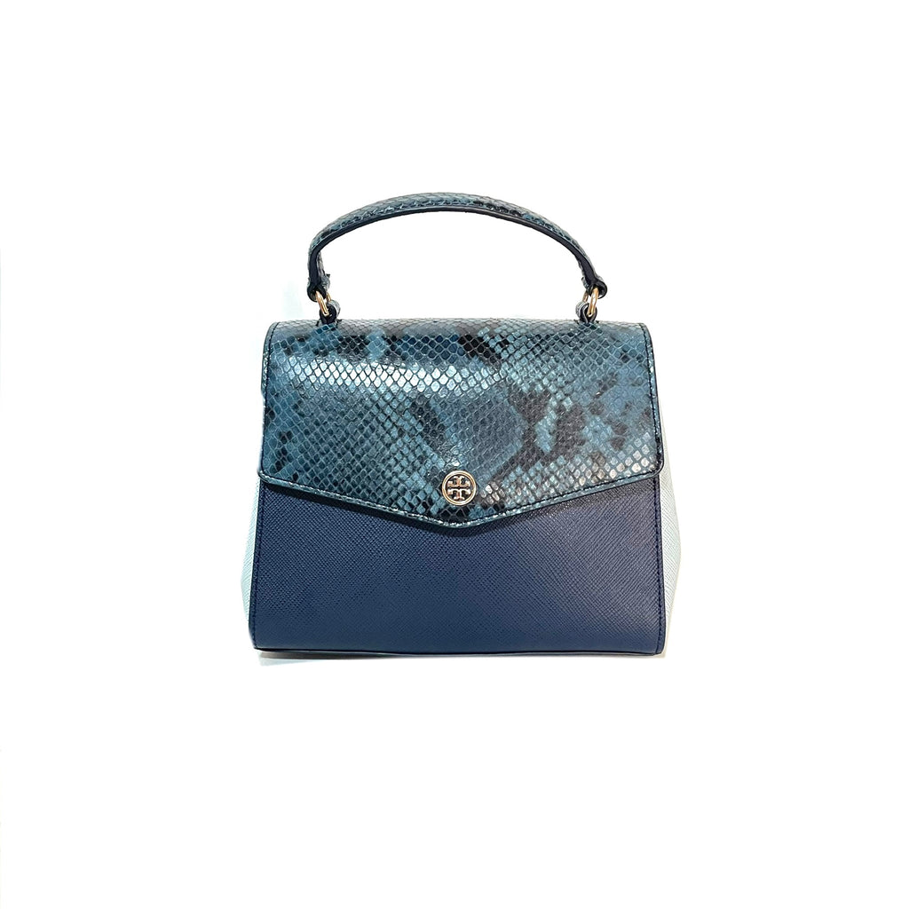Tory Burch Blue Leather & Embossed Snakeskin 'Robinson' Mini Satchel  | Gently Used |