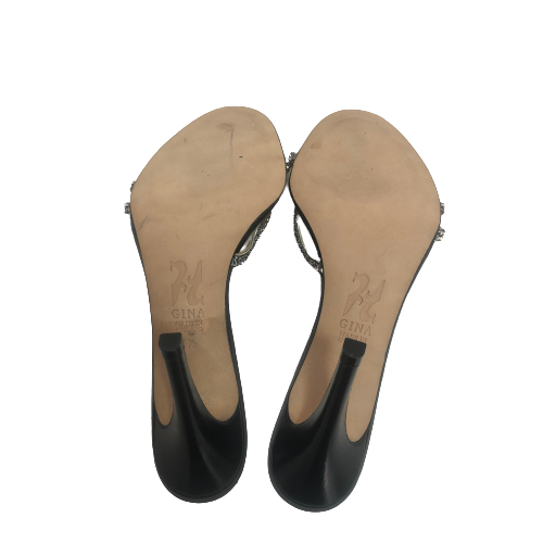 Gina Rhinestone Black Leather Heels | Like New |