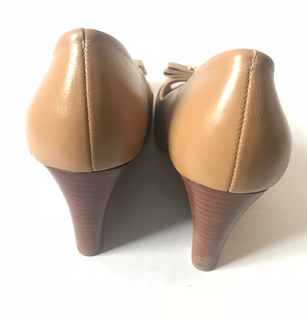 Tory Burch Tan Leather Peep Toe Wedges | Gently Used |