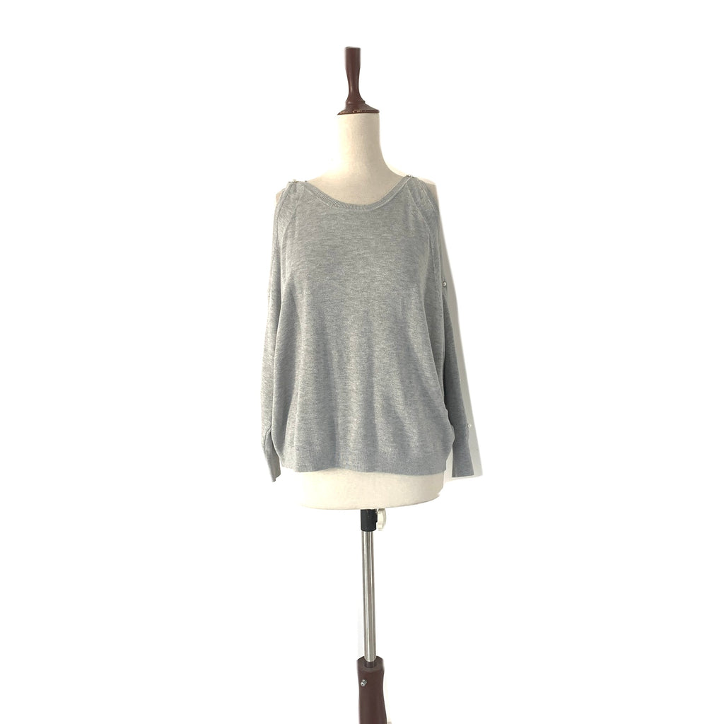 ZARA Grey Cold-Shoulder Pearl Knit Top | Like New |