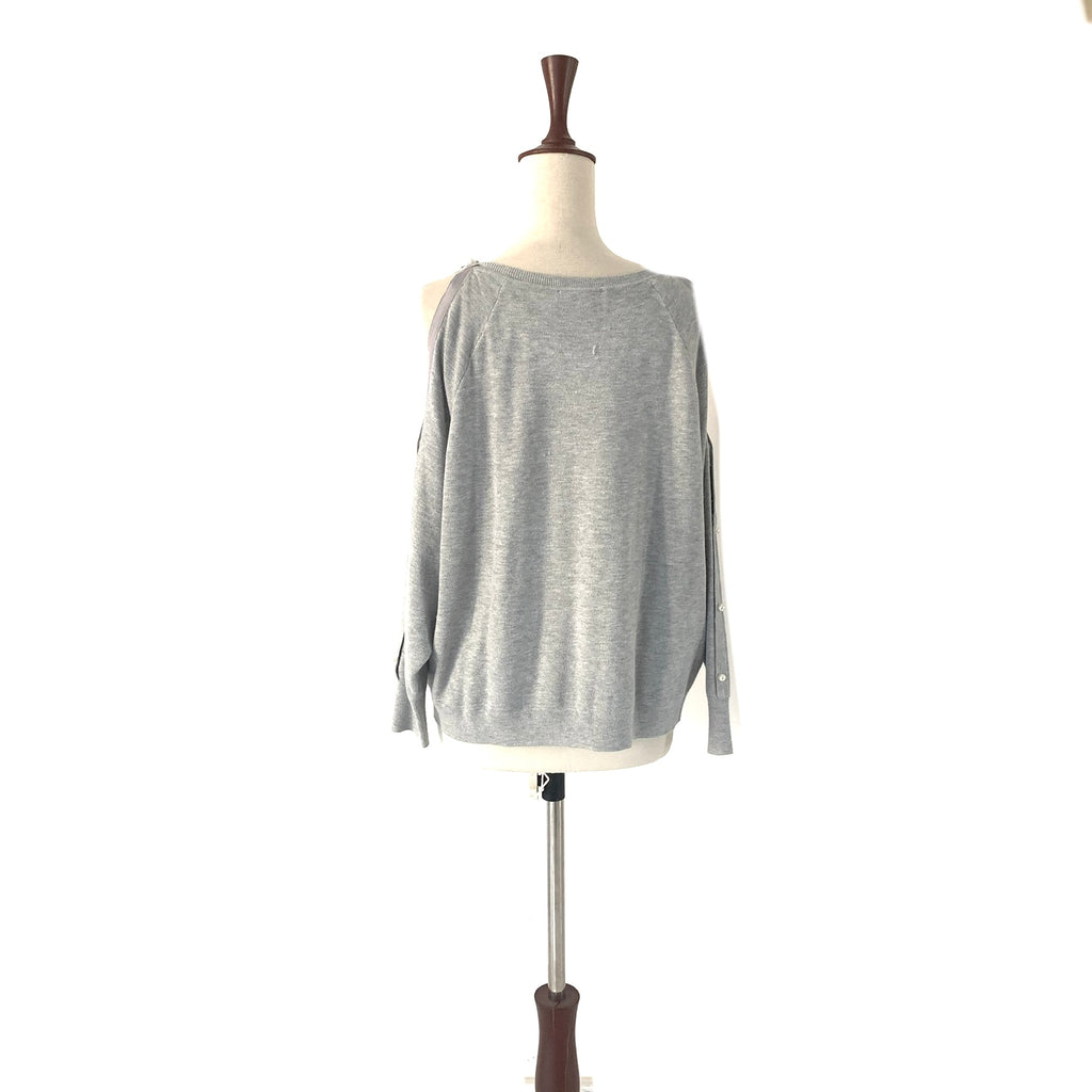 ZARA Grey Cold-Shoulder Pearl Knit Top | Like New |