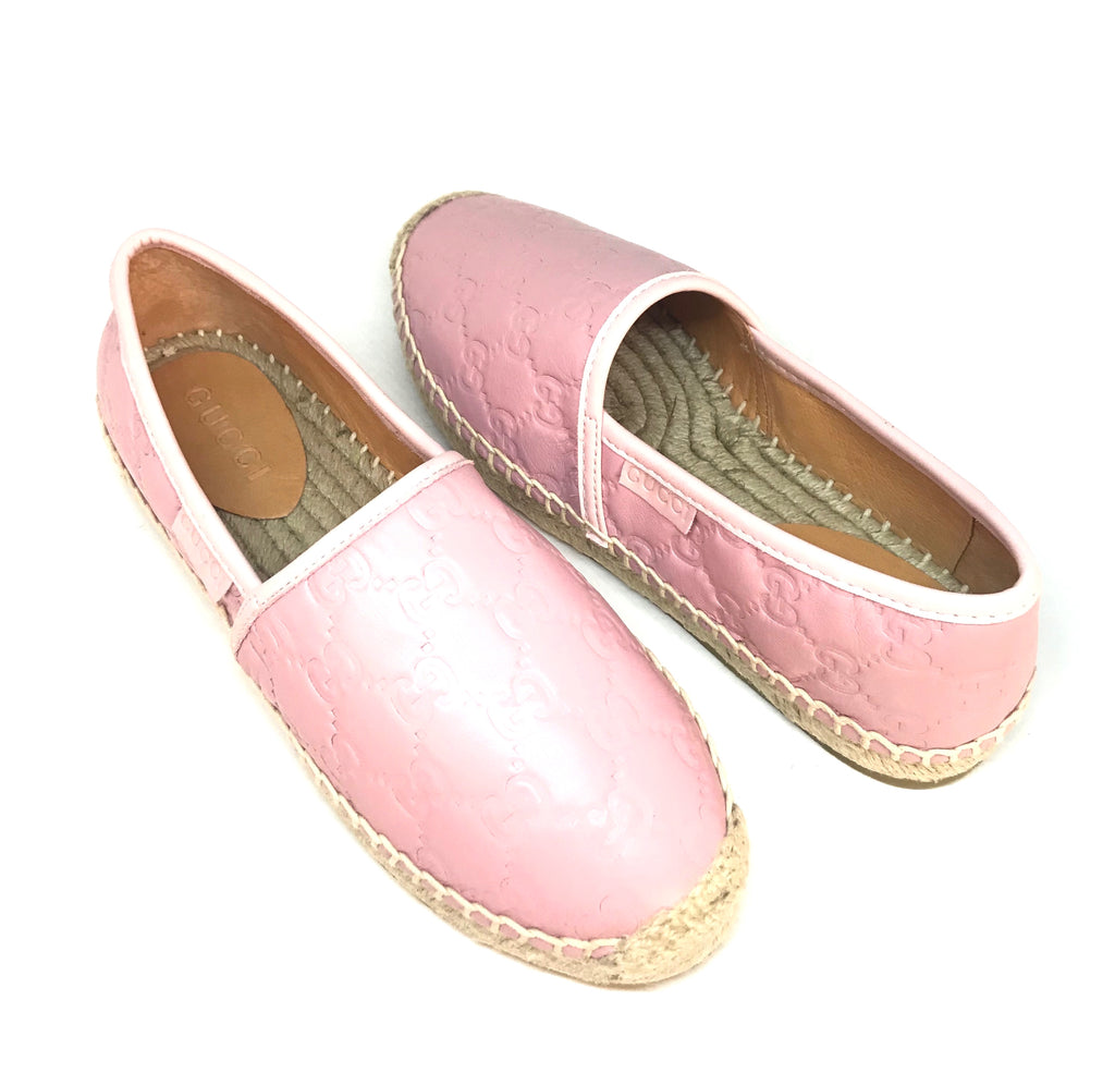 Gucci Signature Light Pink Leather Espadrilles | Brand New |