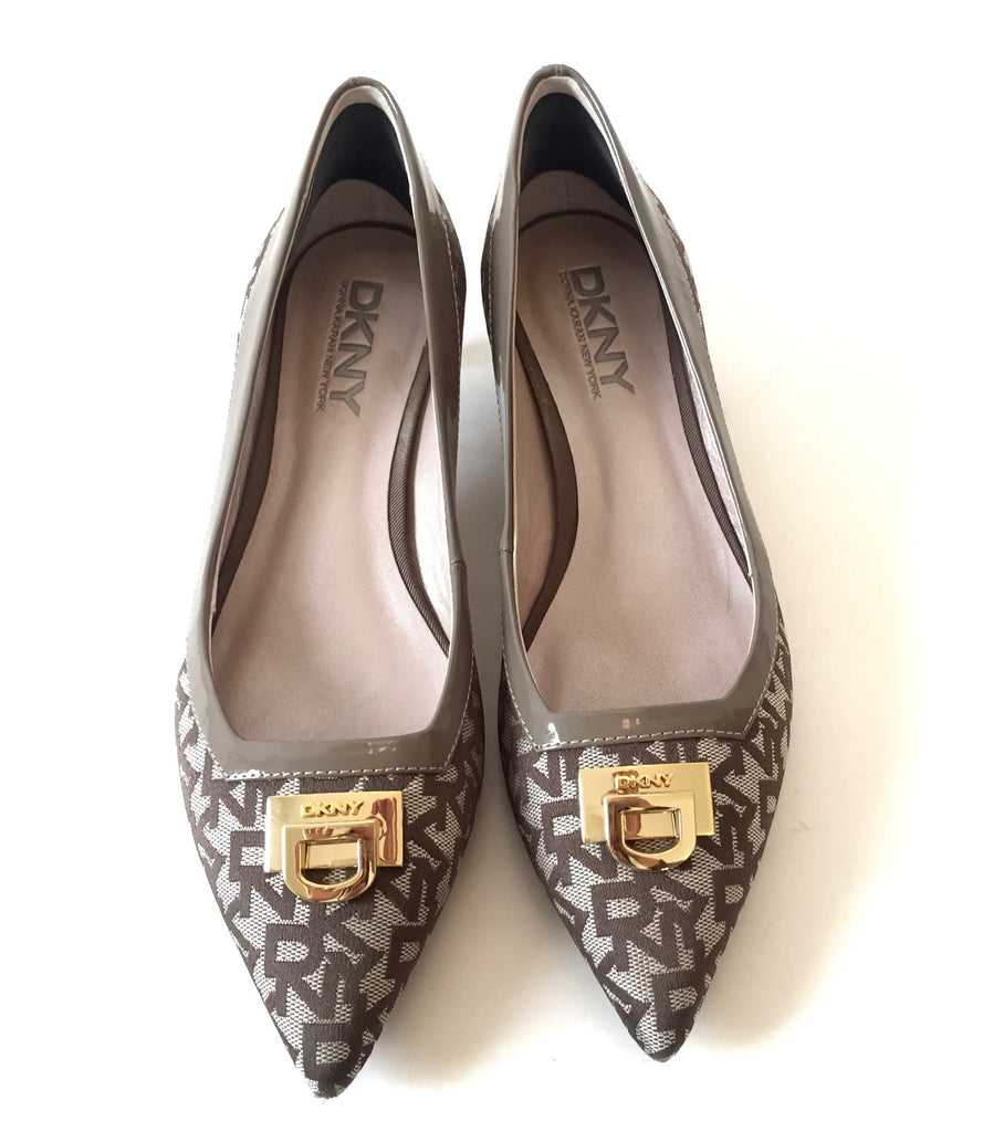 DKNY Monogrammed Canvas and Leather Pointed Pumps | Gently Used | - Secret Stash