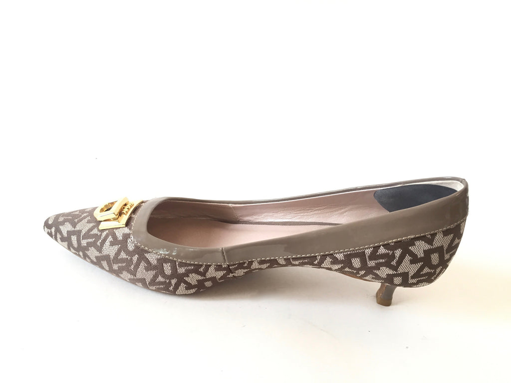 DKNY Monogrammed Canvas and Leather Pointed Pumps | Gently Used | - Secret Stash