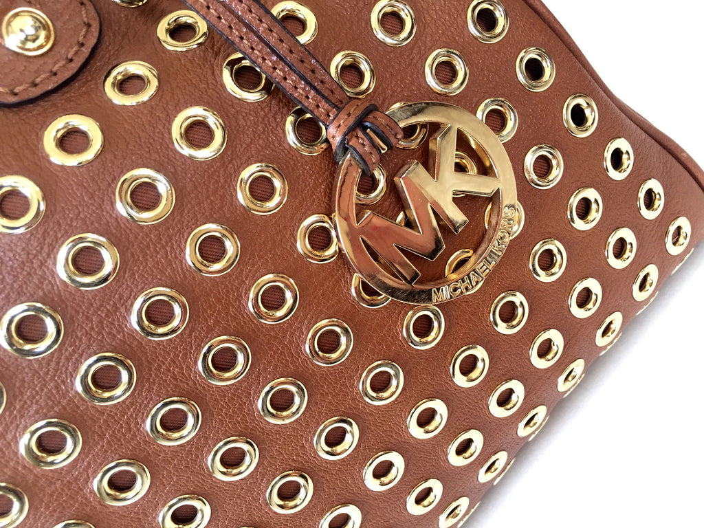 Michael Kors Tan Leather Tote Embellished with Gold Eyelets | Gently Used | - Secret Stash