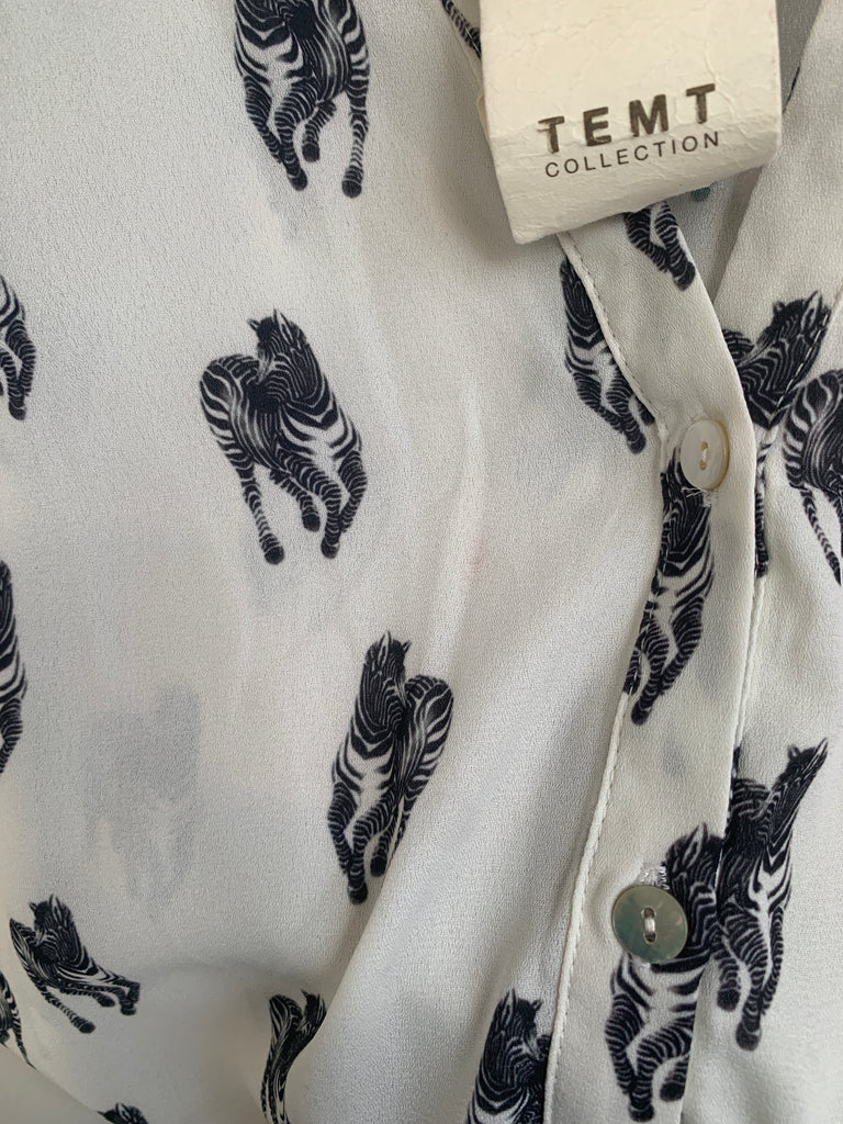 TEMT Cream Zebra Print Collared Shirt | Brand New |