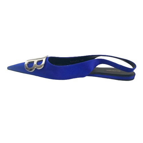 Balenciaga Electric Blue BB Satin Slingback Pointed Flats | Gently Used |