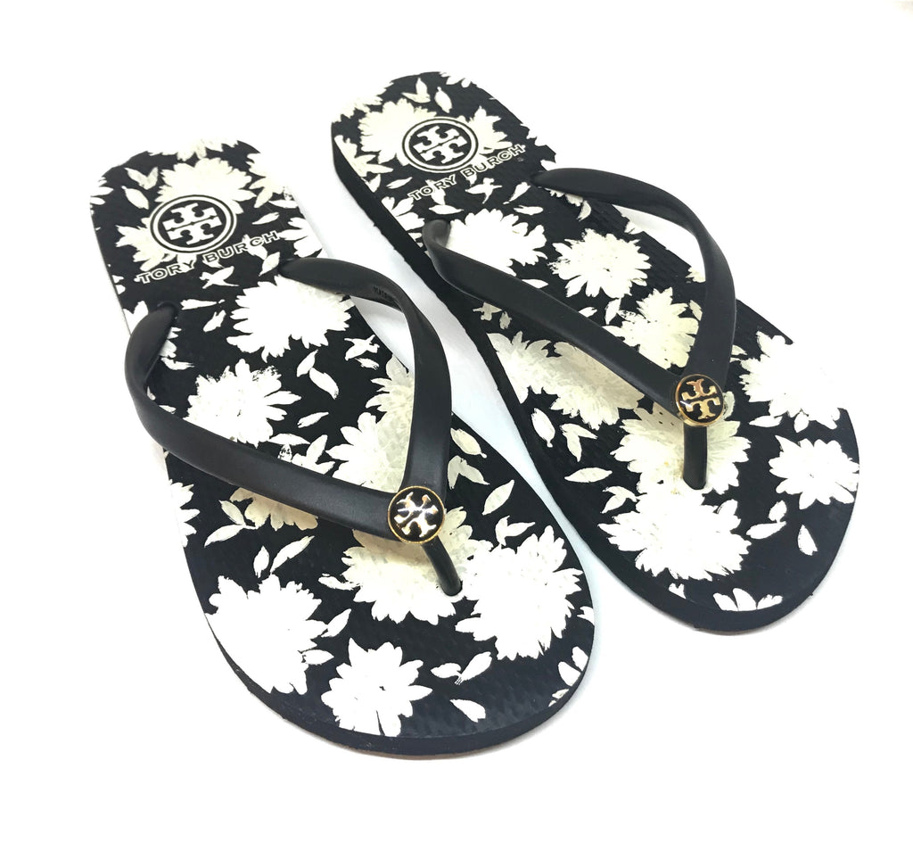 Tory Burch Black & White Rubber Flip Flop Sandals | Gently Used |