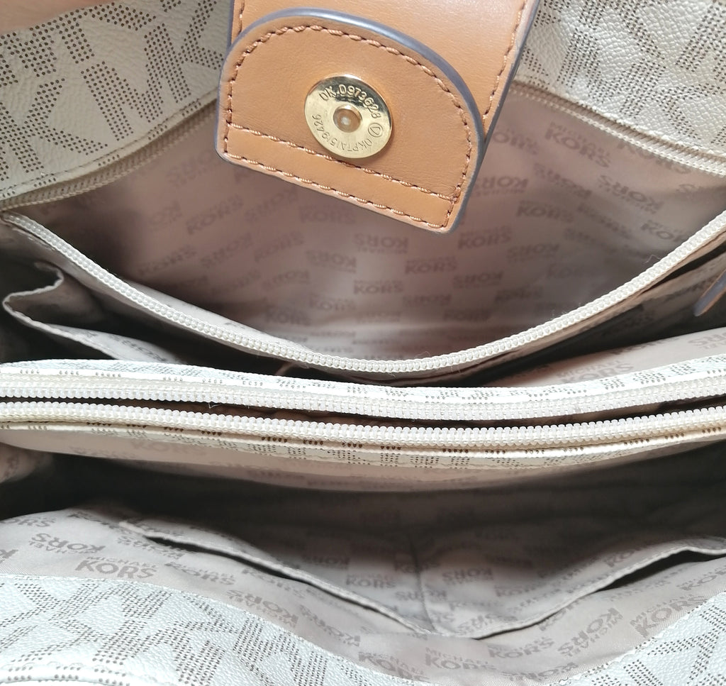 Michael Kors Monogram Vanilla Hamilton East West Satchel 