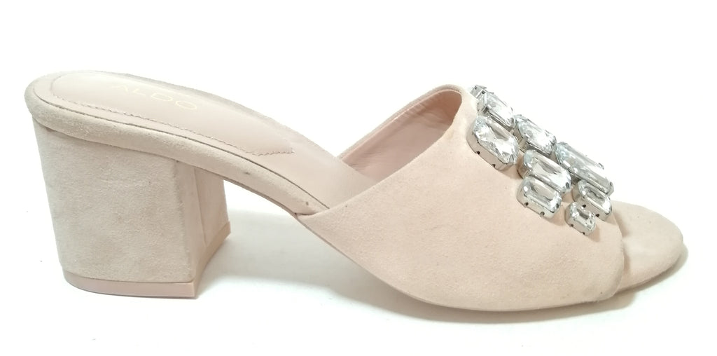 ALDO Pink Suede Rhinestone Mule Block Heels