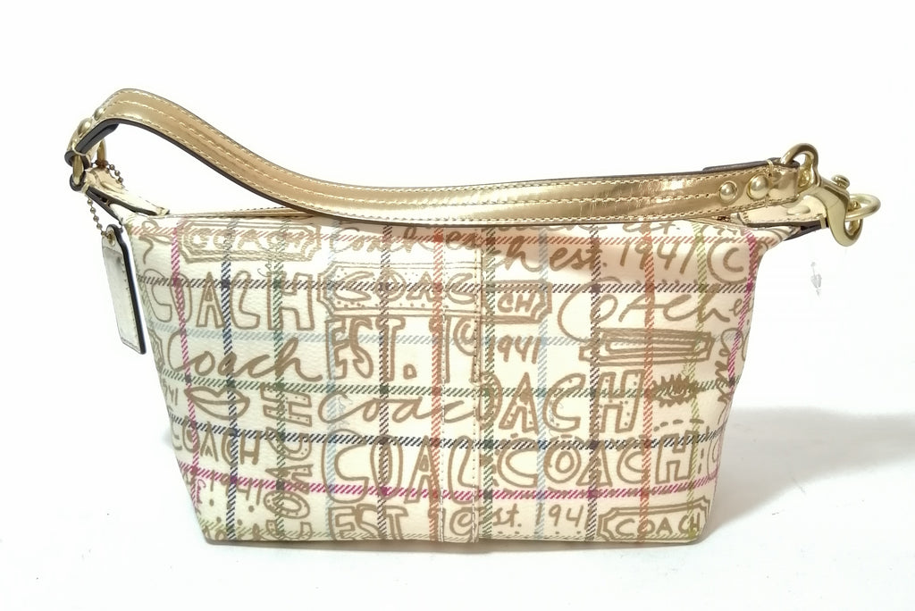 Coach Monogram Print & Gold Leather Mini Bag