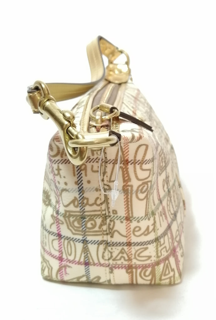 Coach Monogram Print & Gold Leather Mini Bag