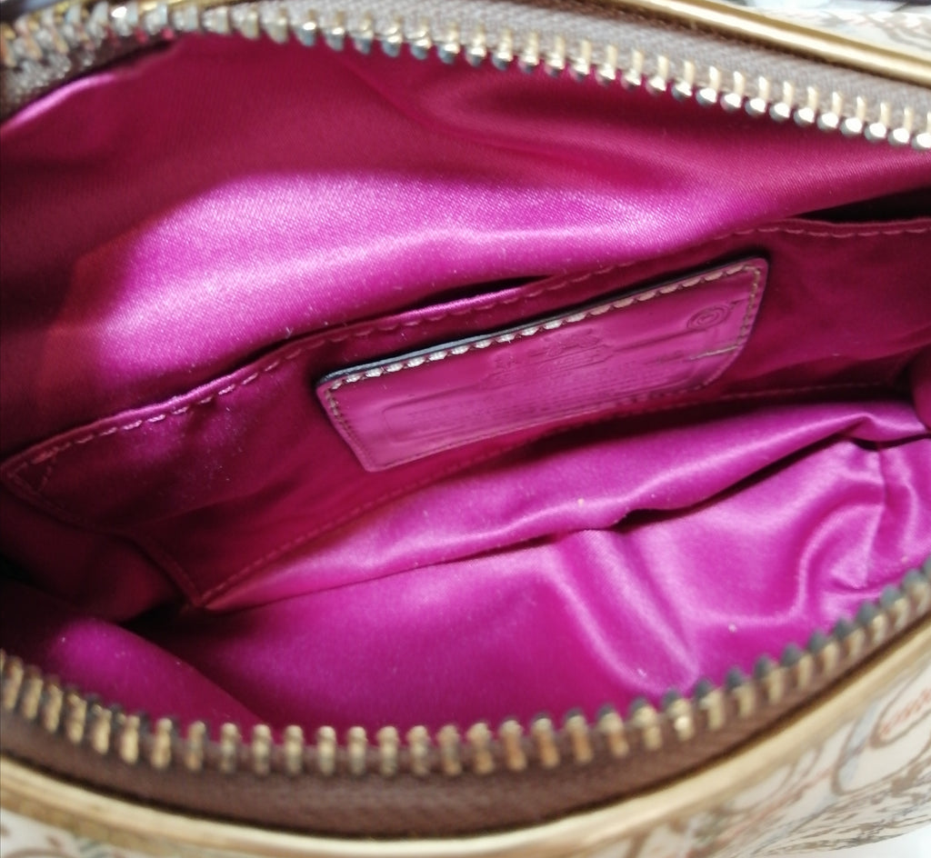Coach Monogram Print & Gold Leather Mini Bag