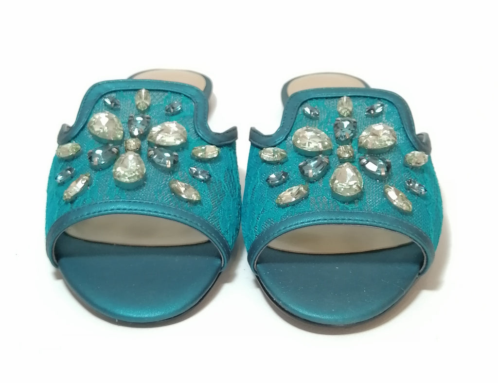Charles & Keith Teal Sequins Slide Sandals