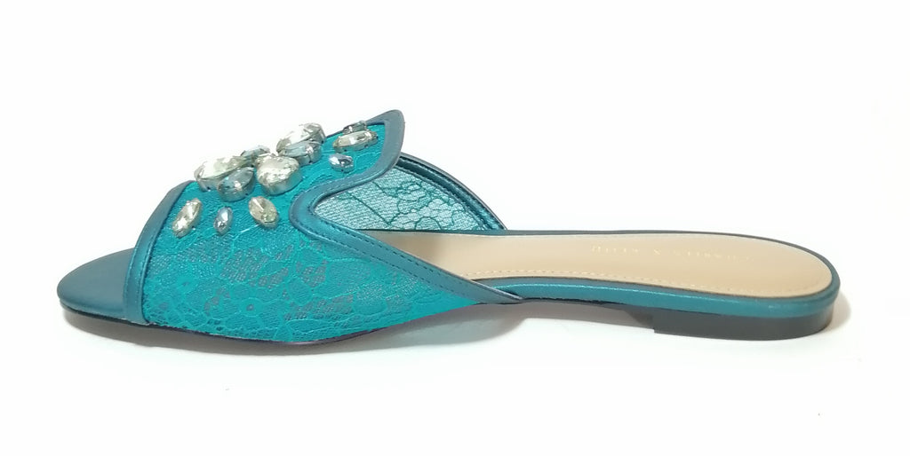 Charles & Keith Teal Sequins Slide Sandals