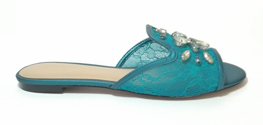 Charles & Keith Teal Sequins Slide Sandals