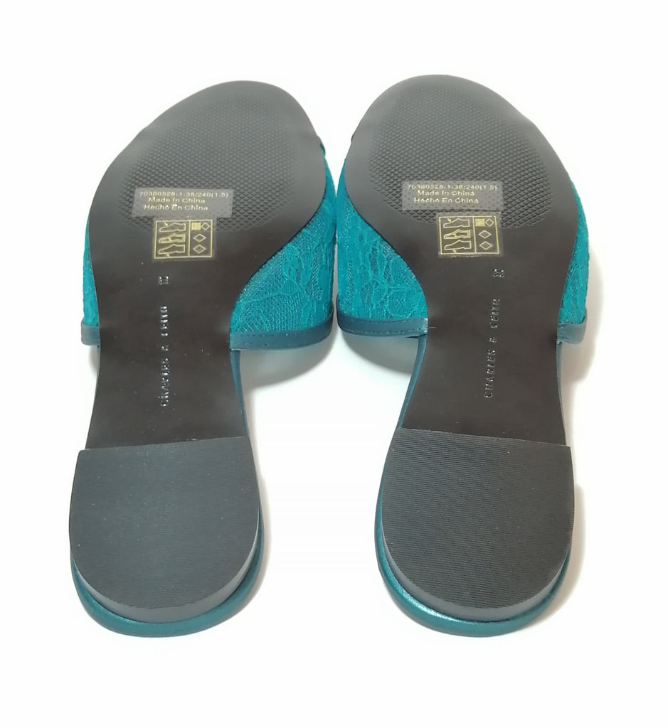 Charles & Keith Teal Sequins Slide Sandals