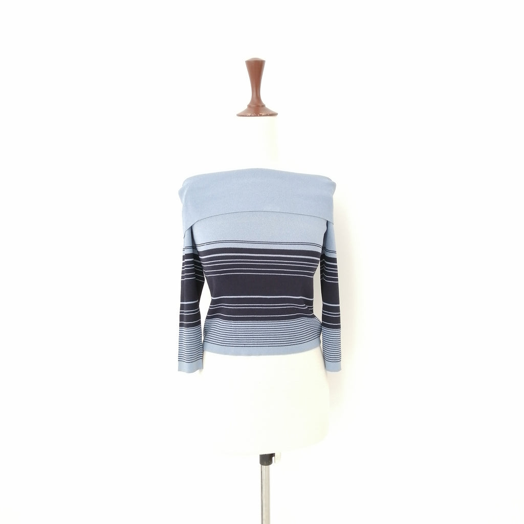 Beechers Brook Blue striped Off-Shoulder Top | Brand New |
