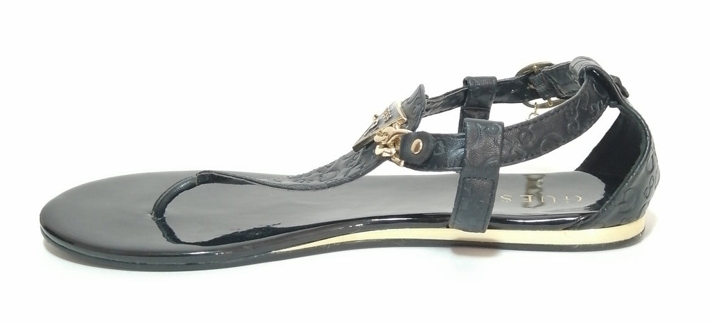 Guess Black Monogram & Gold Chain Thong Sandals